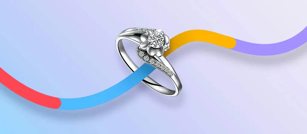 Diamond ring on gradient background with colorful accents for jewelry photo editing