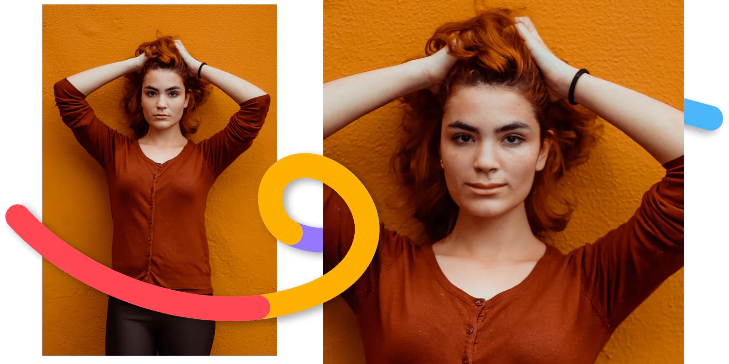 Photoshop tutorial showing step-by-step smile editing for brand photos.