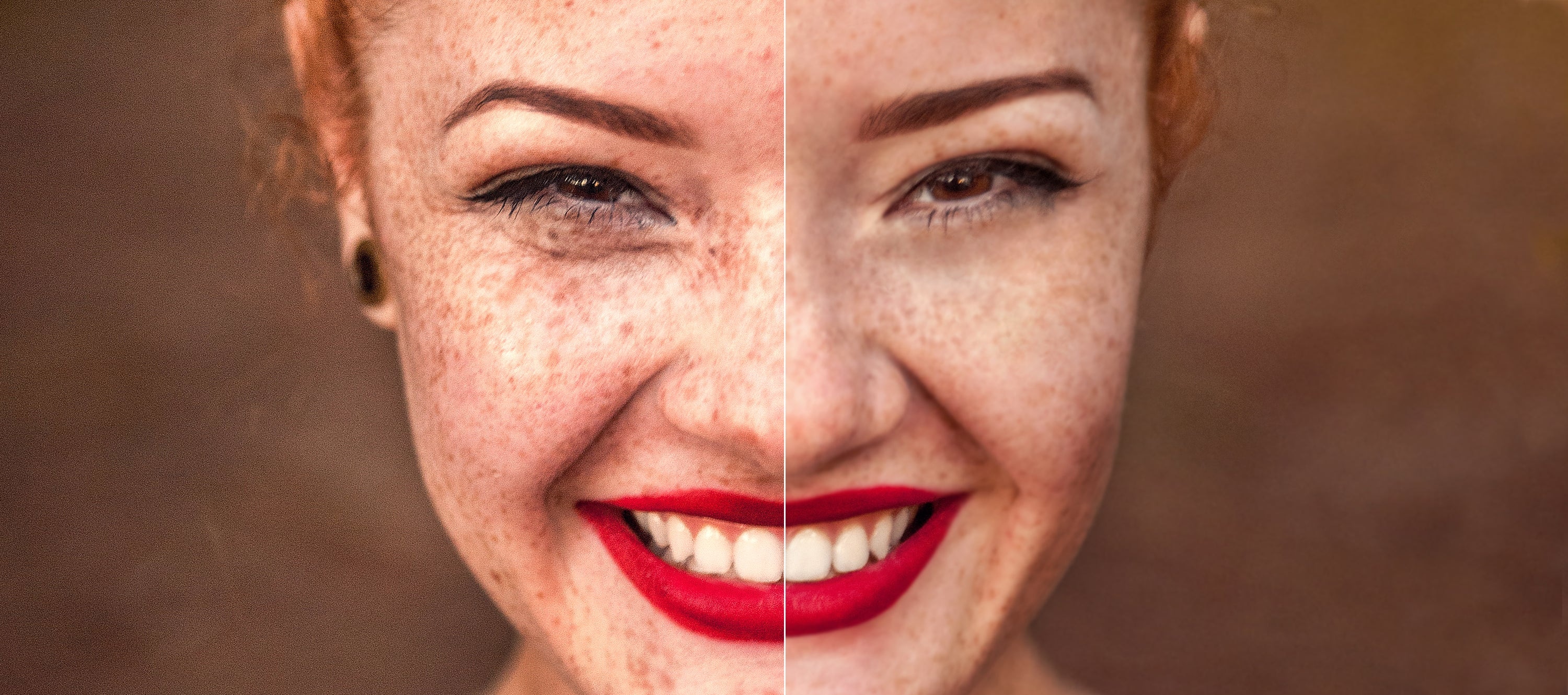 Close-up tutorial image of skin retouching in Photoshop, ideal for ecommerce product photo enhancement.