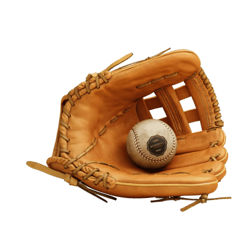 A leather baseball glove holding a baseball, isolated on a transparent background through background removal.