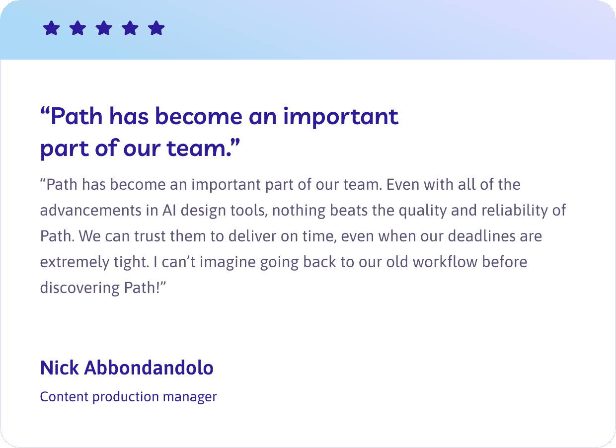 Empty customer review card with a gradient blue header featuring five stars, designed for bulk photo editing feedback.