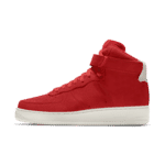 Red high-top sneaker with clean cutout using professional clipping path service. Edited.