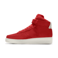 Red high-top sneaker with clean cutout using professional clipping path service. Edited.