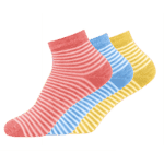 Striped socks in red, blue, and yellow with seamless color changes for product display. Edited.