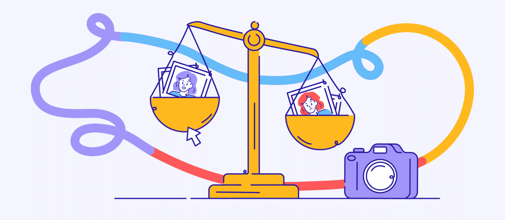 illustration showing a balance of morals and wondering about the ethics of photo editing