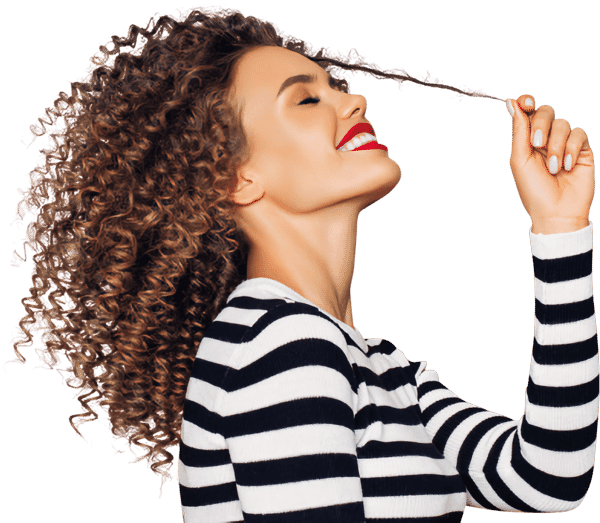 Woman with curly hair isolated using professional image masking services for precise detailing. Edited.