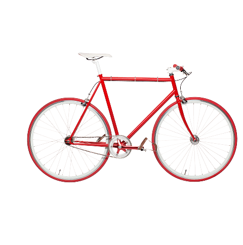 A red bicycle edited using multi-clipping path techniques to isolate individual components for precise adjustments.