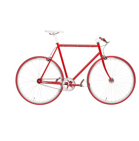 A red bicycle edited using multi-clipping path techniques to isolate individual components for precise adjustments.